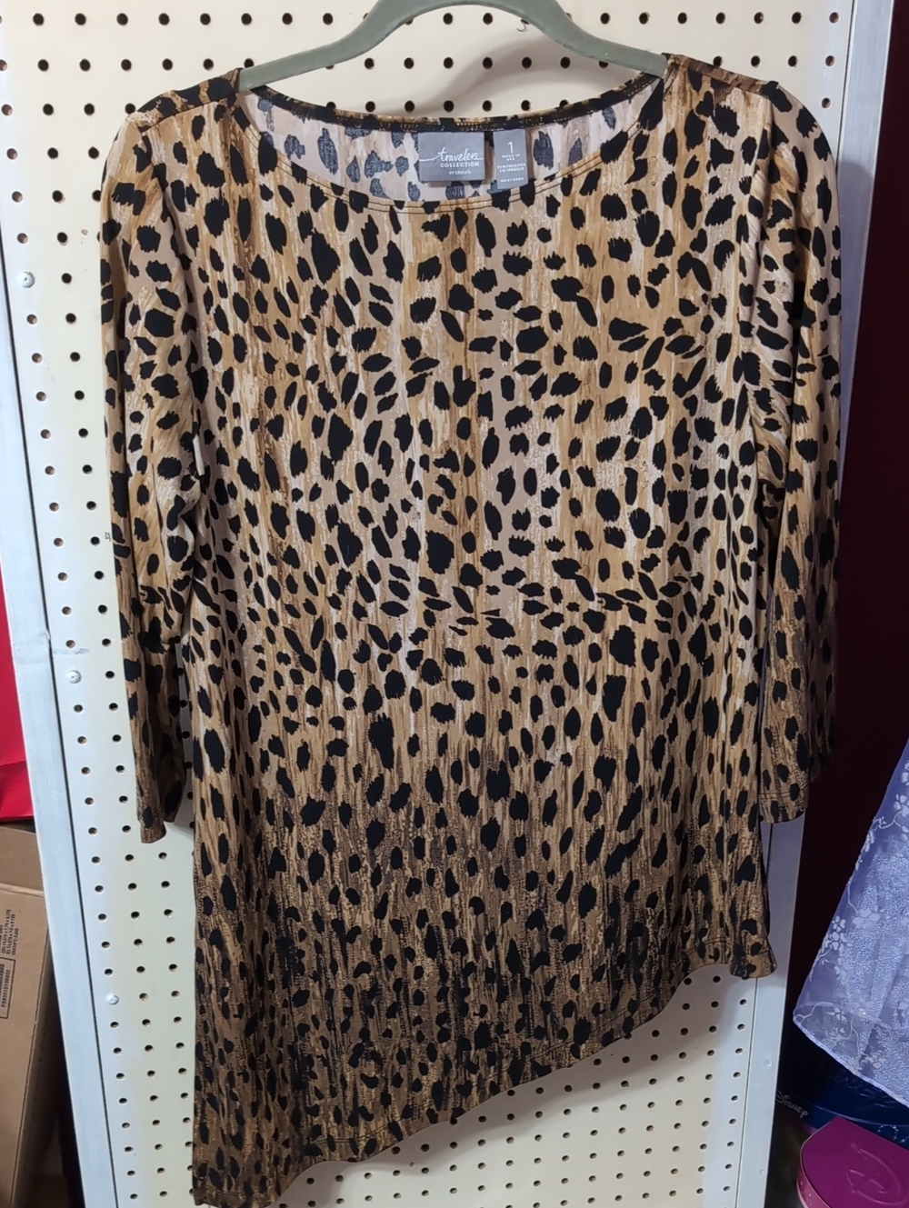 Chico's Leopard Print Long Sleeve Top in Tan and Black